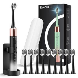 Kuicur Electric Toothbrush for Adults and Kids, Comes with 10 Brush Heads & Travel Case, 5 Modes with 2 Minutes Built in Smart Timer, One Charge for 90 Days, 42,000 VPM Motor