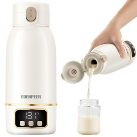 EDENPEER Portable Bottle Warmer for Travel, Fast Heating Milk Warmer for Baby On The Go, 17 Oounces Large Capacity Water Warmer for Breastmilk, Formula, Milk and Water, Cordless & Super Fast Charging
