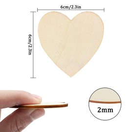 YXHZVON Wooden Panels for Crafts, Heart Shaped, Pack of 100 Untreated Wooden Pieces 6 cm Length, 2 mm Thickness, Heart Shaped Shape, Wooden Panels Natural for Christmas, Gift Tags, Children, DIY