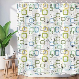 JAWO Mid Century Shower Curtain Atomic Starbursts Retro Abstract Geometric Vintage Classic Pattern Fabric for Bathroom Curtains Colorful Vintage Iconic Starbursts Diamond Bath Curtains Hooks 72x72