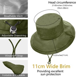 lifwimner Women's Sun Hat with Wide Brim, Foldable Sun Hats with Ponytail Waterproof Boonie Hat for Summer Beach Camping Safari Garden Fishing, Green, M