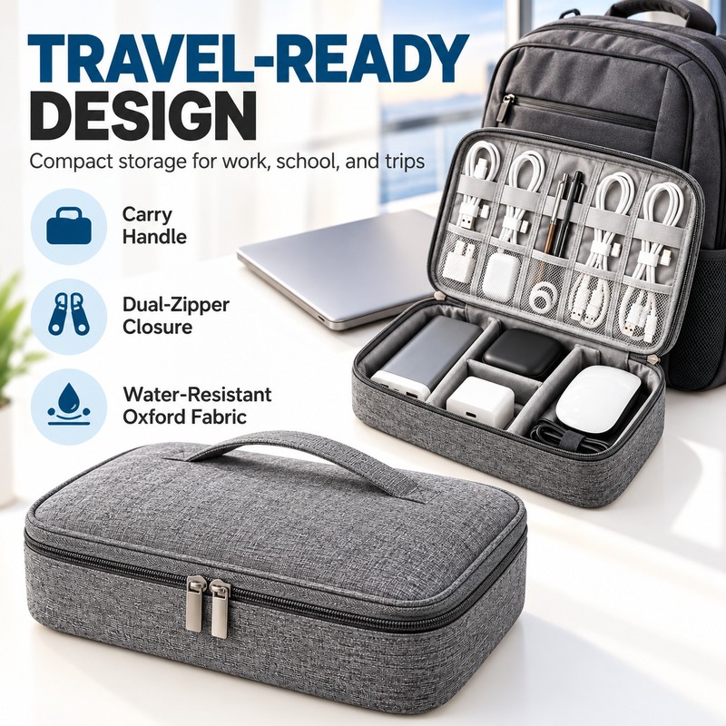 Travel Electronics Organizer Bag for Cables and Chargers – Waterproof