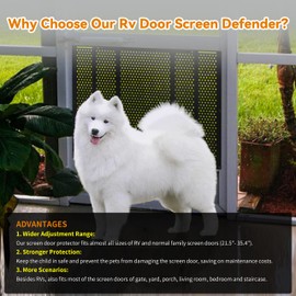 RVZONE RV Screen Door Protector Adjusts from 21.5"- 35", RV Entry Screen Door Grille Adjustable Screen Defender for RV Door Camper Screen Door Protector for Dogs Kids