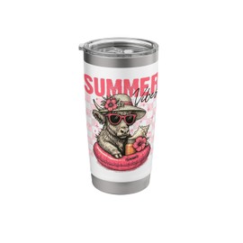 Retro Highland Cattle Floatie Beach Summer vibes Stainless Steel Insulated Tumbler