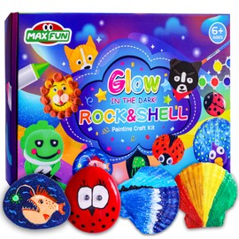 Max Fun Sea Shell & Rock Painting Kit, 2 ON 1 Glow in The Dark DIY Arts & Crafts Gifts for Kids Ages 4-12, Paint Craft Activities Kits Creative Art Paint Kit Toys for Boys Girls Birthday Party Gifts