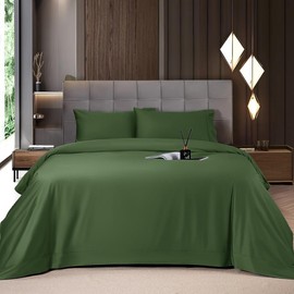 Shilucheng Bamboo Sheets Set 4/6 Pc, Cooling Breathable & Hotel Luxury Super Silky Soft, 16-18" Deep Pocket, Wrinkle, Fade Resistant Springtok:_Olive Green_Full_6PC