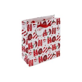 Eurowrap White Kraft Paper Christmas HoHoHo Gift Bag with Gift Tag - Medium - Eco Friendly Fully Recyclable - Gift Bag for Christmas, Gift Wrap, Xmas, Festive Gift Bag