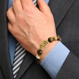 Zhlichouy Feng Shui Wealth and Luck Bracelet,Tiger Eye Dragon Pixiu Protection Amulet and Attract Lucky Wealthy Meditation Decompression Beads Bracelets for Men Women