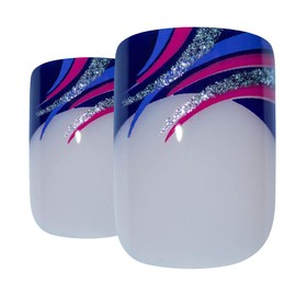 Bling Art False Nails French Manicure Glitter Purple 24 Full Cover Medium Tips