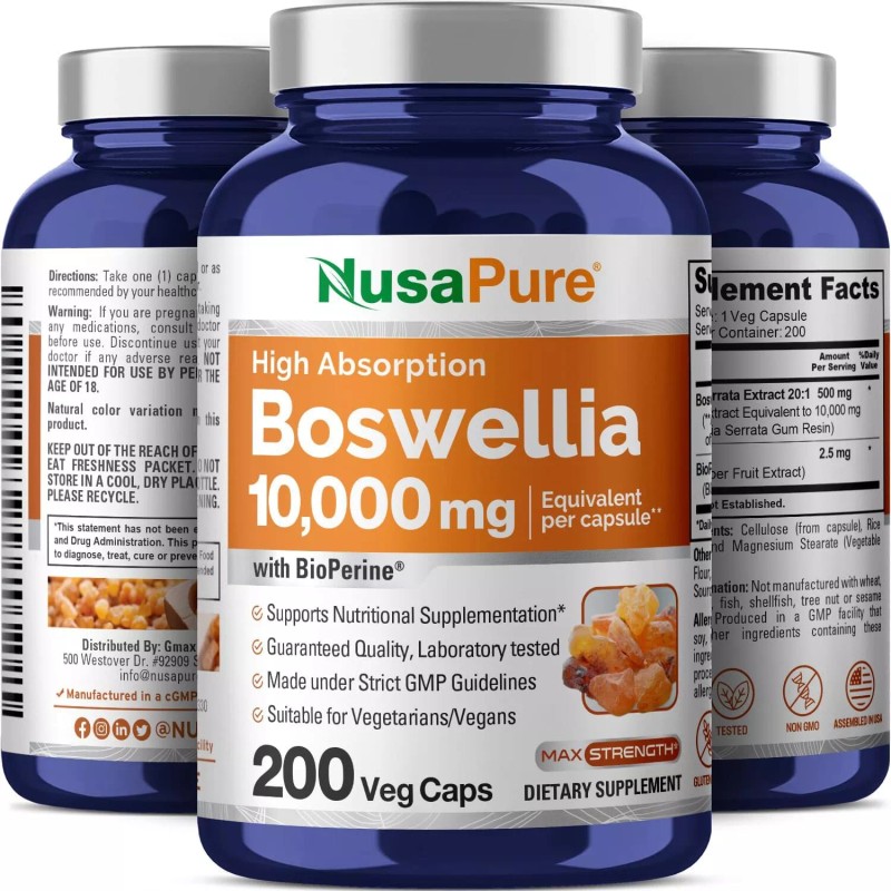 NusaPure Boswellia Serrata 10,000 mg Per Veggie Caps 200 Count