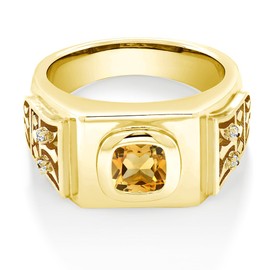 Gem Stone King Men's 18K Yellow Gold Plated Silver Yellow Citrine and White Topaz Ring (3.04 Cttw, Gemstone Birthstone, Available In Size 8,9,10,11,12,13)