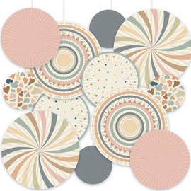 Sintuff 12 Pcs Hanging Paper Fans Decorations Back to School Colorful Round Paper Garlands Decor for Bulletin Board Wall School Classroom Decor Supplies Birthday Party Accessories (Boho)