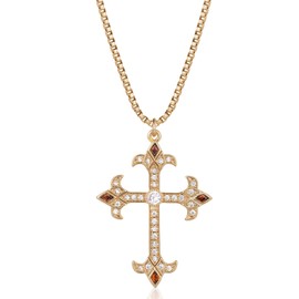 TONTMY STUDIOS Gold Necklace for Women Trendy 14K Gold Plated Dainty Cubic Zirconia Cross Pendant Charm Necklace Red Crystal Box Chain Vintage Gold Jewelry for Women