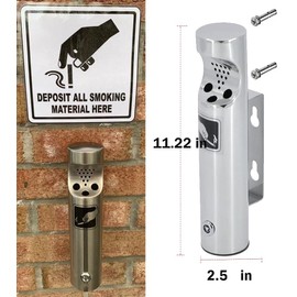 Wall Mounted Cirgarette Butt Disposal Outdoor,Cendrier Extérieur,Stainless Steel Cylinder Receptacle for Home, Patio, Bar, Commercial Use（Sliver）
