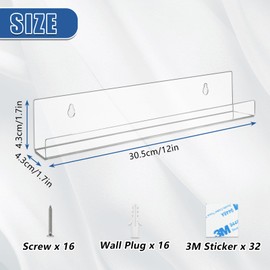 CYEER 8 Pack Vinyl Record Wall Mount Shelf, 12 Inch Acrylic Clear Vinyl Display Shelf, Floating Vinyl Shelves Record Storage Display Stand for LP Storage