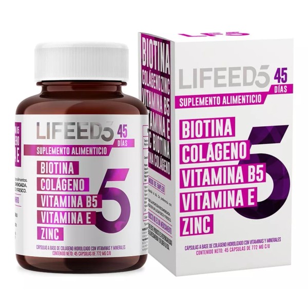 Lifeed5 Biotina, Colágeno, Vitamina B5 Y E, Zinc C/45 Cáps