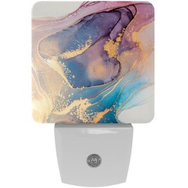 DIYmaking 2 Pack Plug-in Night Lights - Automatic Sensor Dusk-to-Dawn LED Nightlight | Warm Sweet Wall Night Light for Home, Bedroom, Kitchen, Hallway (Colorful Gold Marble)