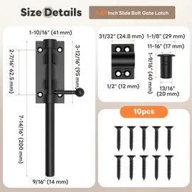 Mixizigoz 7.8 Inch Barrel Bolt Latch, Reinforced Slide Bolt Gate Latch, 304 Stainless Steel Door Latch Lock for Barn, Garden, Shed - 14 mm Bolt with Padlock Hole (Black-1pc 8 Inch)
