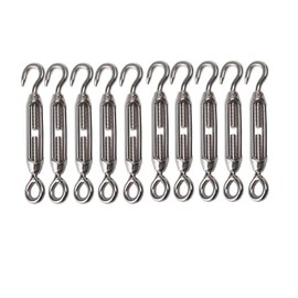 10 pcs M5 Turnbuckle Hook & Eye – 304 Stainless Steel Wire Tensioners – Heavy-Duty Cable Adjusters for Rope, Shade Sails, Garden & Outdoor Use