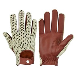 COLOURLINX Leather Driving Gloves Mens Gents Adults Genuine Real Soft Leather Cotton Crochet Summer Vitage English Classic Chauffeur Wheelchair Fancy Fashion Party Formal Gloves (Cognac, M)