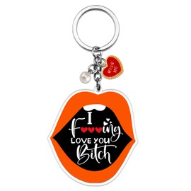 SUDIKUB Friendship Best Friend Keychain For Women Girl Her Girlfriend Acrylic Funny Mouth Keychain Sister Bestie Friendship Gifts i Love You Valentine's Day Gift