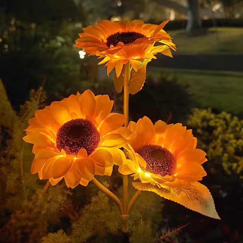 3-Head Solar Sunflower LED Garden Light with Warm Lighting