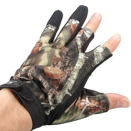 ODETOJOY 3 Cut Finger Anti-Slip Camouflage Fishing Hunting Gloves Water Proof