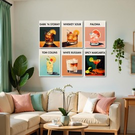 Paint by Numbers Adult Cocktail Drinks Set - DIY 6 Pieces, Frameless, 15 x 20 cm, Modern Bar Mixology Drinks Paint Art Series