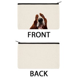 WIRESTER Set Of 2 Canvas Zipper Makeup Bag, Cosmetic Pouch, Organizer Case for Women Girl, Multi-Purpose Travel Cosmetic Bag - Cute Winking Golden Retriever Dog, Cute Basset Hound Dog