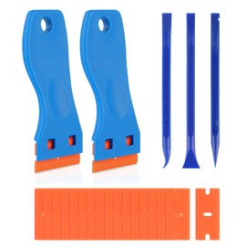 CPROSP 2 Plastic Scrapers with 100 Plastic Blades, Plastic Scraper Double-Sided with 3 x Plastic Scraper Narrow, Plastic Scraper for Keber Residue Without Scratches, Plastic Spatula in Kitchen