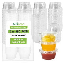 biocean Plastic Portion Cups with Lids (2oz-150CT) Jello Shot Cups with Lids Jello Shot Cups Condiment Cups Salad Dressing Containers for Jams, Honey, Sauce