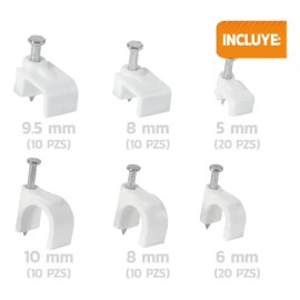 Set De Grapas Para Fijar Cable, Redondas Y Rectas Blanco                                                                                              