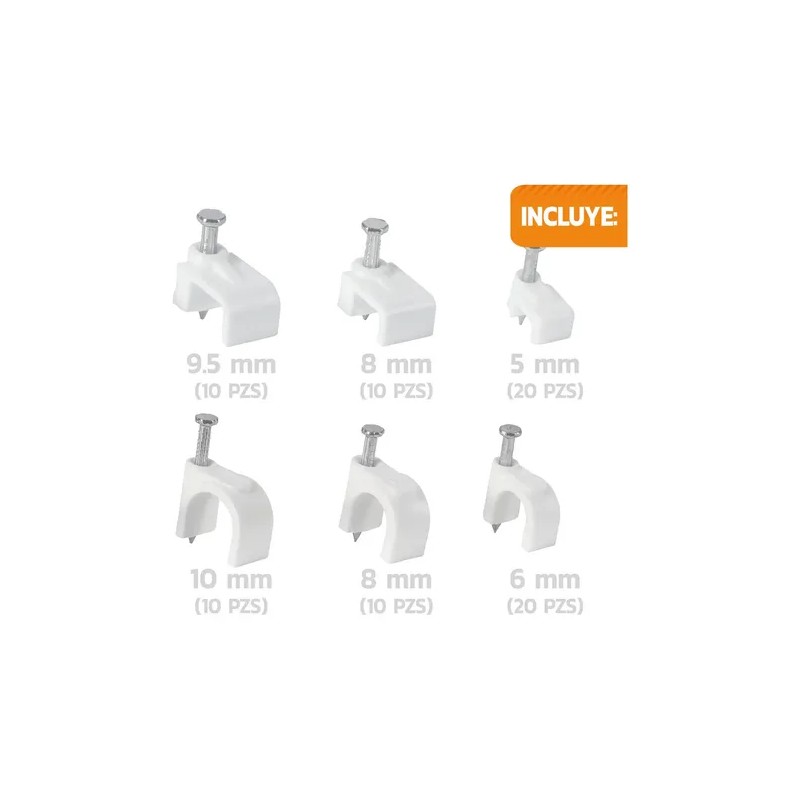 Set De Grapas Para Fijar Cable, Redondas Y Rectas Blanco