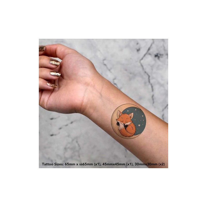 Azeeda 4 x 'Mondfuchs' Temporäre Tattoos - Wasserfest, Hautfreundlich &