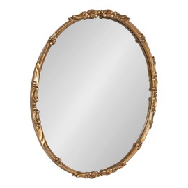 Kate and Laurel Brynley Decorative Metal Round Mirror, 24, Antique Gold, Traditional Ornate Circle Mirror with Iron Detail and Modern Rounded Frame Shape