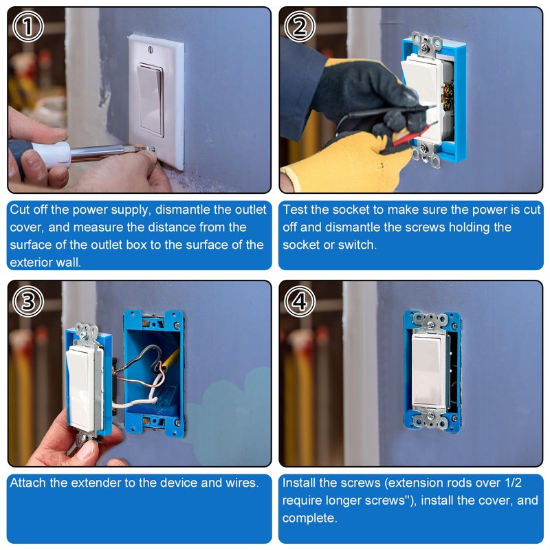 3pcs 1/2" Single Gang Receptacle Outlet Extenders with 6 Screws