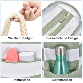 oscaurt Beach Bag Swimming Bag Women's Waterproof Beach Bag Large with Shoe Compartment Shopping Bag Swimming Bag Tote Bag for Shopping Travel Sports, Grey-green