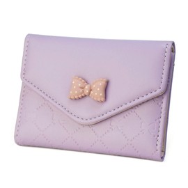 Womens Girls Wallet Cute Bowknot Trifold Wallet Leather Purse Small Slim Short Wallet Cash Card Holder Bag, Purple, Cute, Trifold, Tiny