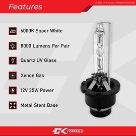 CK FORMULA D2S HID Bulbs 6000K Cool White Xenon HID Headlight Bulbs, 85122 66240 66040 66240CBI Replacement, Car Head Light 35W P32d-2 Base, Pack of 2