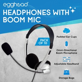 Egghead EGG-IAG-1007TRSS-10-PK-SO Mobile-Ready Multimedia Headset with Volume Control, Black/Silver (Pack of 10)