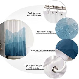 NOVAKA Cortina de Baño/Ducha, 180x180cm, Cortina De Baño Ducha Impermeable Degradada con 12 Ganchos, Impermeable, Facil de Lavar (Azul)