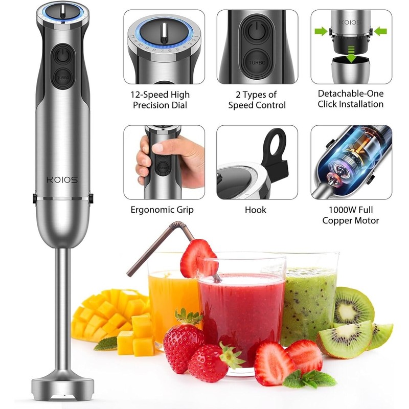 KOIOS 5-in-1 Hand Immersion Blender 1000w Entire Stainless Steel Blender