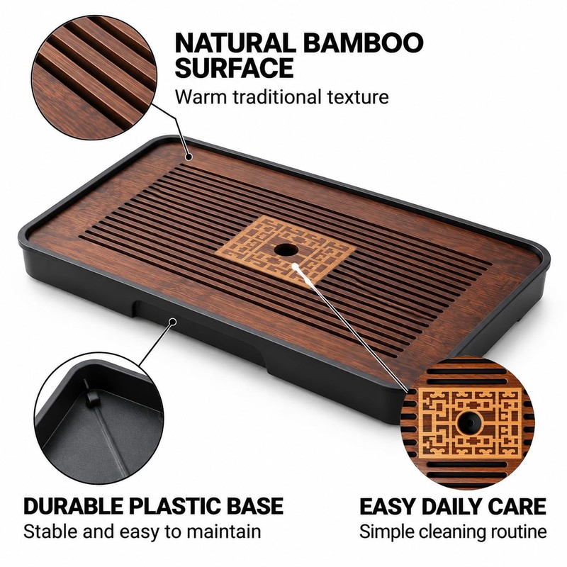 Traditional Chinese Bamboo Tea Tray, Dark Brown, Wooden Tea Table