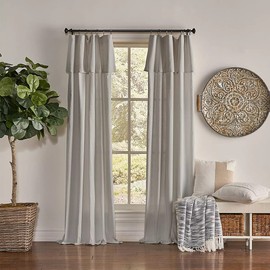 Mercantile Drop Cloth Curtain Panel, Light Filtering Ring & Tab Top with Attached Valance, 63 in Long x 50 in Wide, Farmhouse Single Window Panel, Bedroom, Living Room & Dining Room, Grey