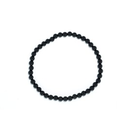 Taddart Minerals Black Tourmaline Schorl Natural Gemstone Bracelet with 4 mm Balls on Elastic Nylon Thread - Handmade, Rubber, Tourmaline
