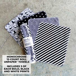 Marley's Monsters UNpaper Towels - 12 Count roll, Reusable Paper Towels Paperless, Cotton, Tree Free (Monochrome)