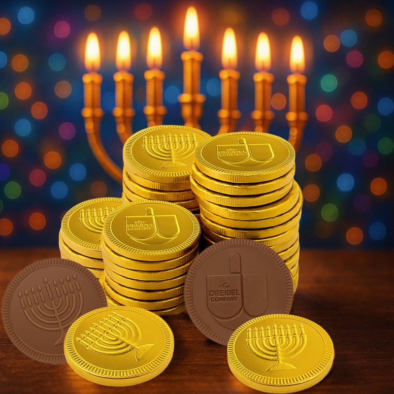 The Dreidel Company Hanukkah Chocolate Gelt, 12-Pack Mesh Bags of