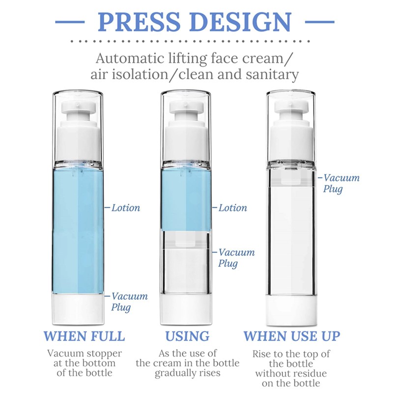 TUZAZO 6 Pack 3.4OZ/100ML Airless Pump Bottles, Clear Plastic Travel