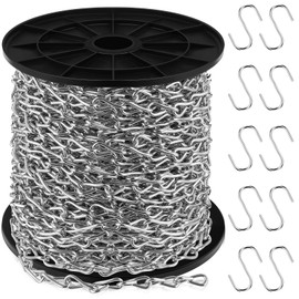 Yaocom 50ft Jack Chain with 10 pcs S Hooks Galvanized Steel Twist Chain with Spool-Weldless for Hanging Fixture, Bird Feeders, Overhead Lights, Artworks, Flowerpots(2mm, Silver)