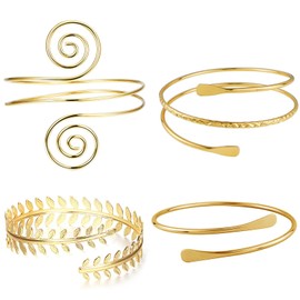 ZKFSIE 4 Pcs Gold Arm Cuff Set, Adjustable Upper Arm Cuff for Women, Stylish Jewelry for Everyday Wear and Special Occasions